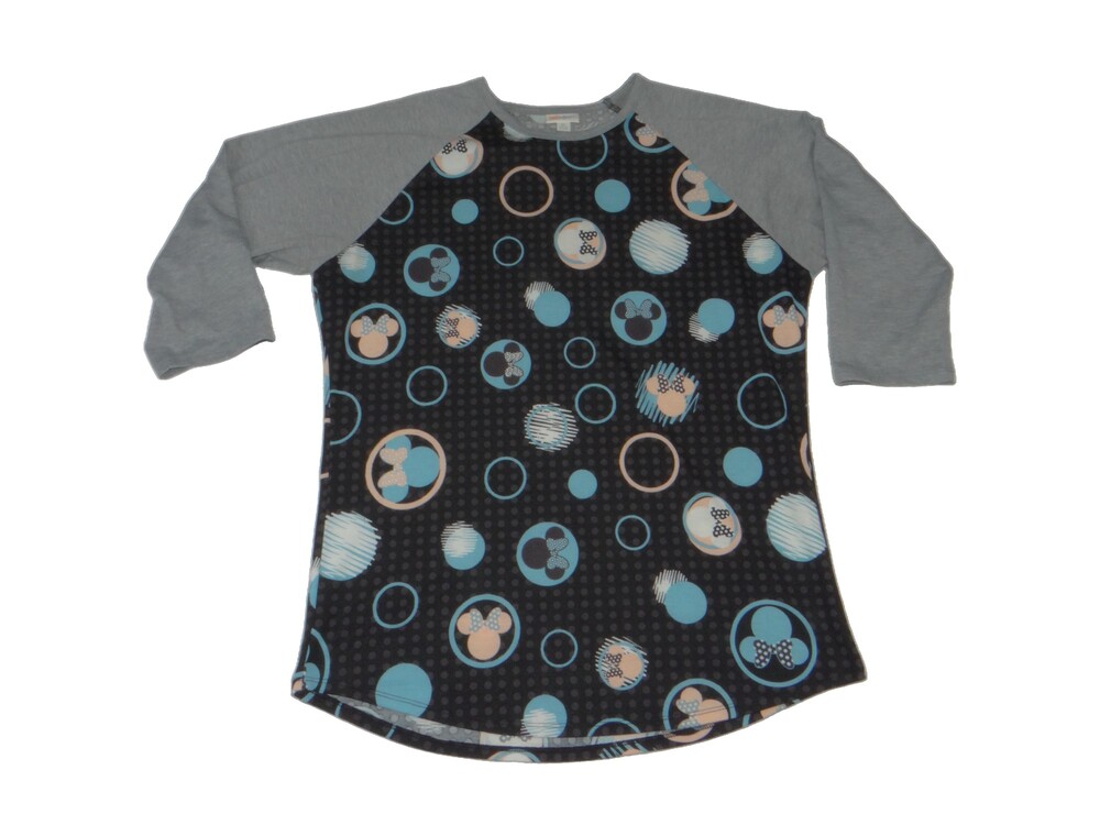 LuLaRoe XL Raglan Sleeve Minnie Mouse Polyester Top Black Grey